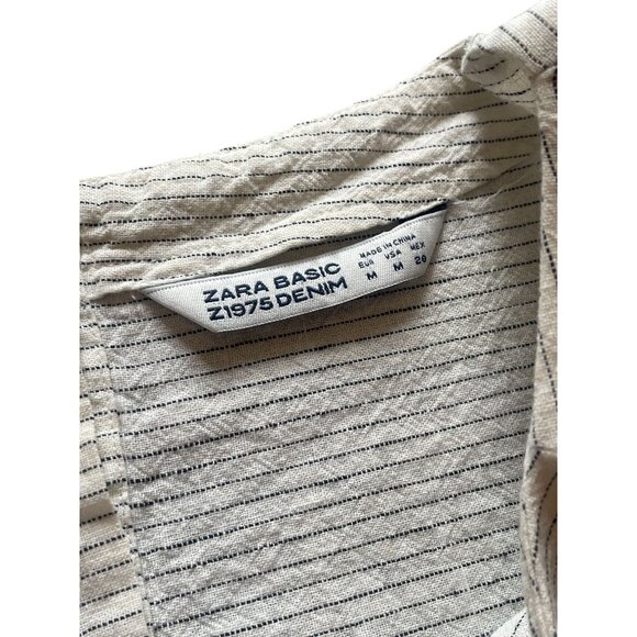 Zara Basic Medium 3/4 sleeve ruched drawstring striped top - Picture 5 of 7